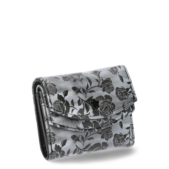 No Boundaries Faux Leather Double Flap Wallet, Black Rose, Women’s, Floral Style - Picture 3 of 4